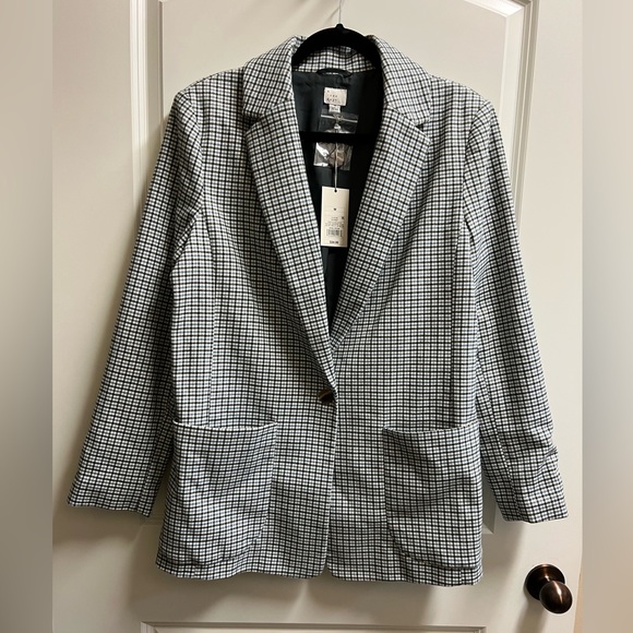 a new day Jackets & Blazers - A New Day Blue Plaid Single Button Oversized Blazer Coat size M NWT